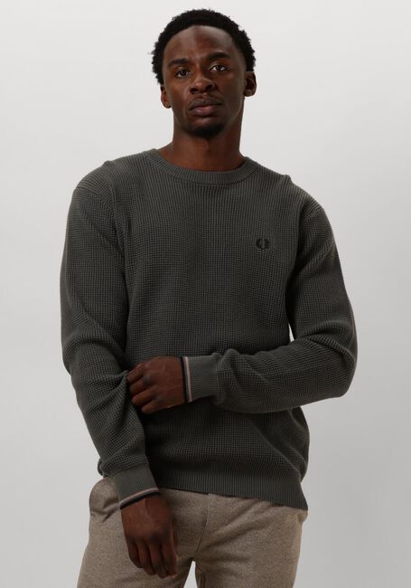Groene FRED PERRY Trui WAFFLE STITCH CREW NECK JUMPER - large
