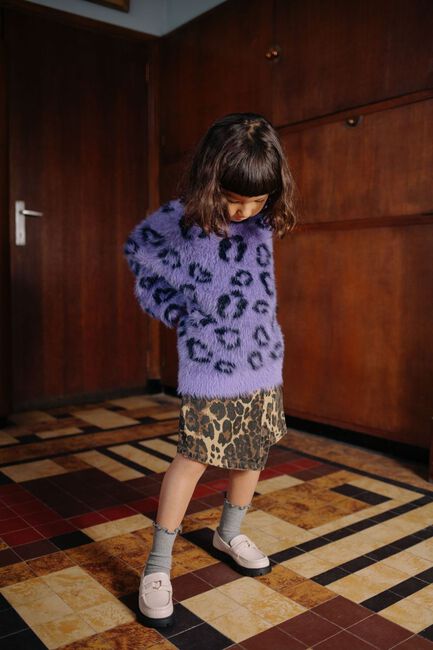 Paarse CALL ME FRANKIE Trui LEOPARD FLUFFY SWEATER - large