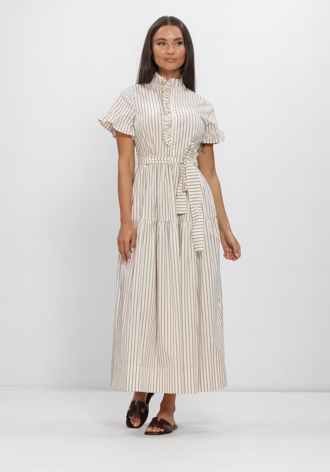 Beige NEO NOIR Jurken NELLIE WIDE STRIPE DRESS - large