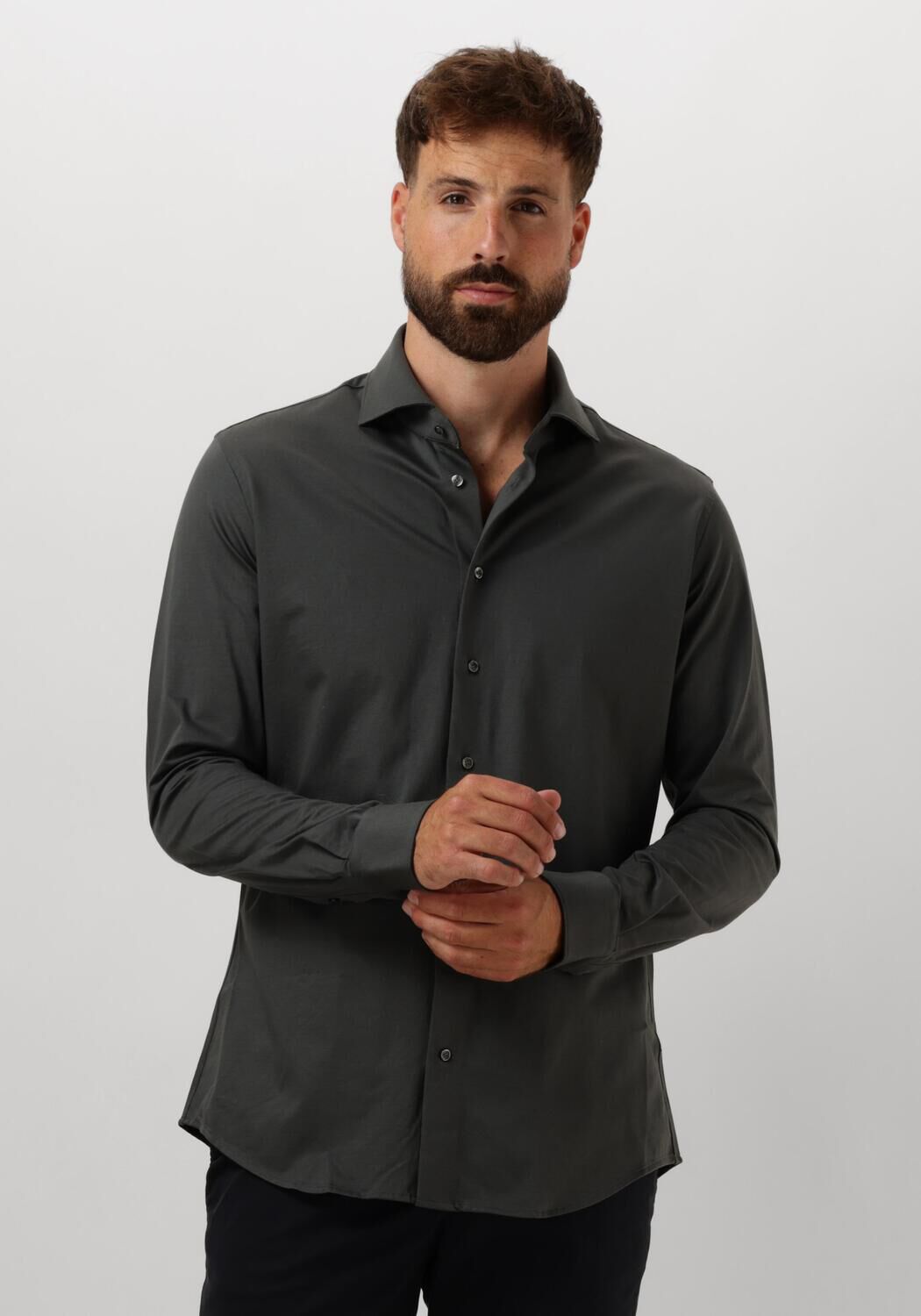 PROFUOMO Heren Overhemden Shirt Cutaway Sf Sc Knitted Groen
