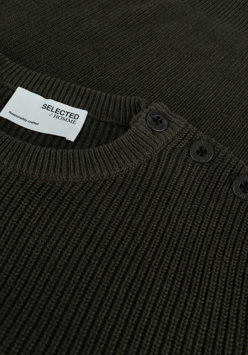 Donkergroene SELECTED MEN Trui SLHIRVEN LS KNIT BUTTON CREW W - large