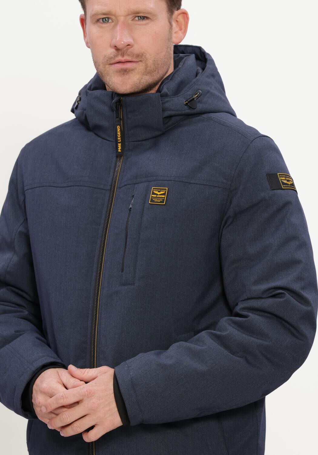 Donkerblauwe PME LEGEND Jack SEMI LONG JACKET STRATOR MELANGE TWILL - large