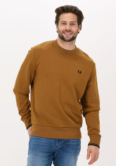 Camel FRED PERRY Trui CREW NECK SWEATSHIRT - large