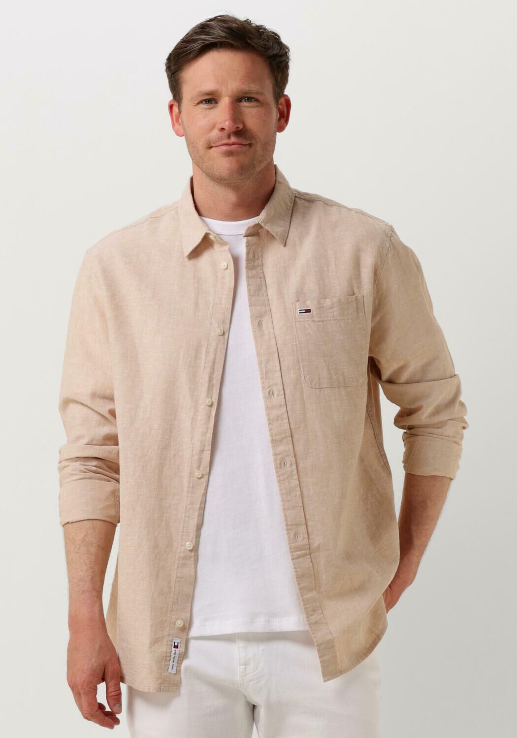 TOMMY JEANS Heren Overhemden Tjm Reg Linen Blend Shirt Beige