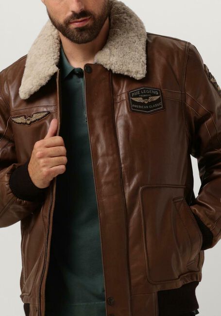 Bruine PME LEGEND Leren jas BOMBER JACKET HUDSON BUFF LEATHER - large