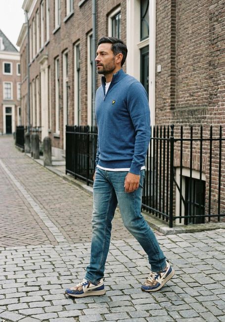 Blauwe LYLE & SCOTT Trui COTTON MERINO QUARTER ZIP JUMPER - large