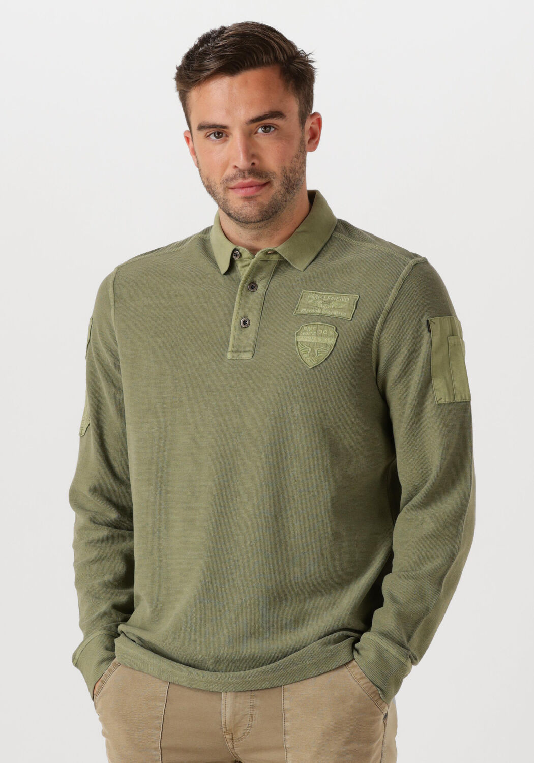 PME LEGEND Heren Polo's & T-shirts Long Sleeve Polo Structured Pique Garment Dyed Groen