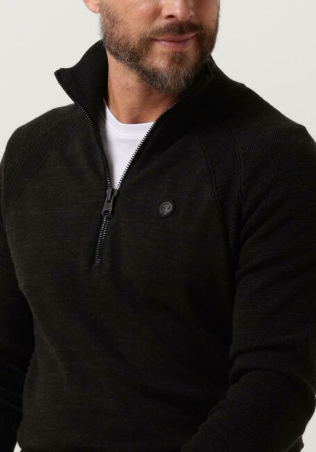 Zwarte CAST IRON Trui HALF ZIP COLLAR COTTON HEATHER PLATED HALF ZIP - large