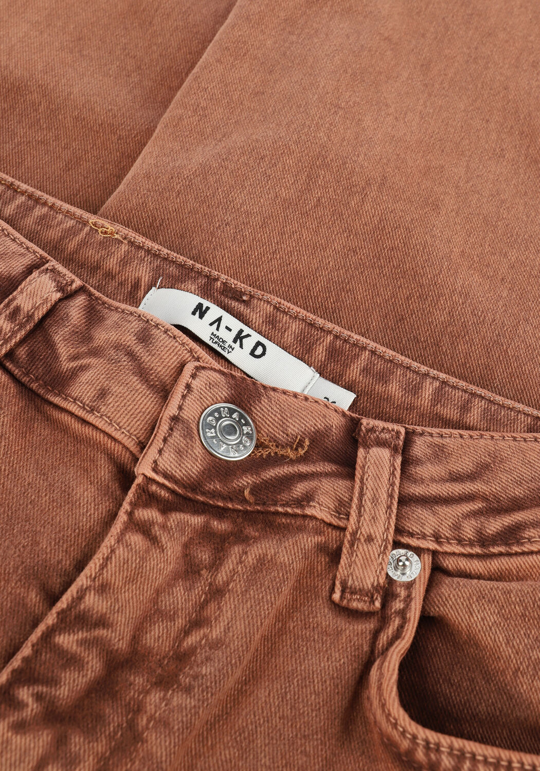 Bruine RIANNE MEIJER x NA-KD Straight leg jeans HIGH WAIST RAW EDGE DENIM - large