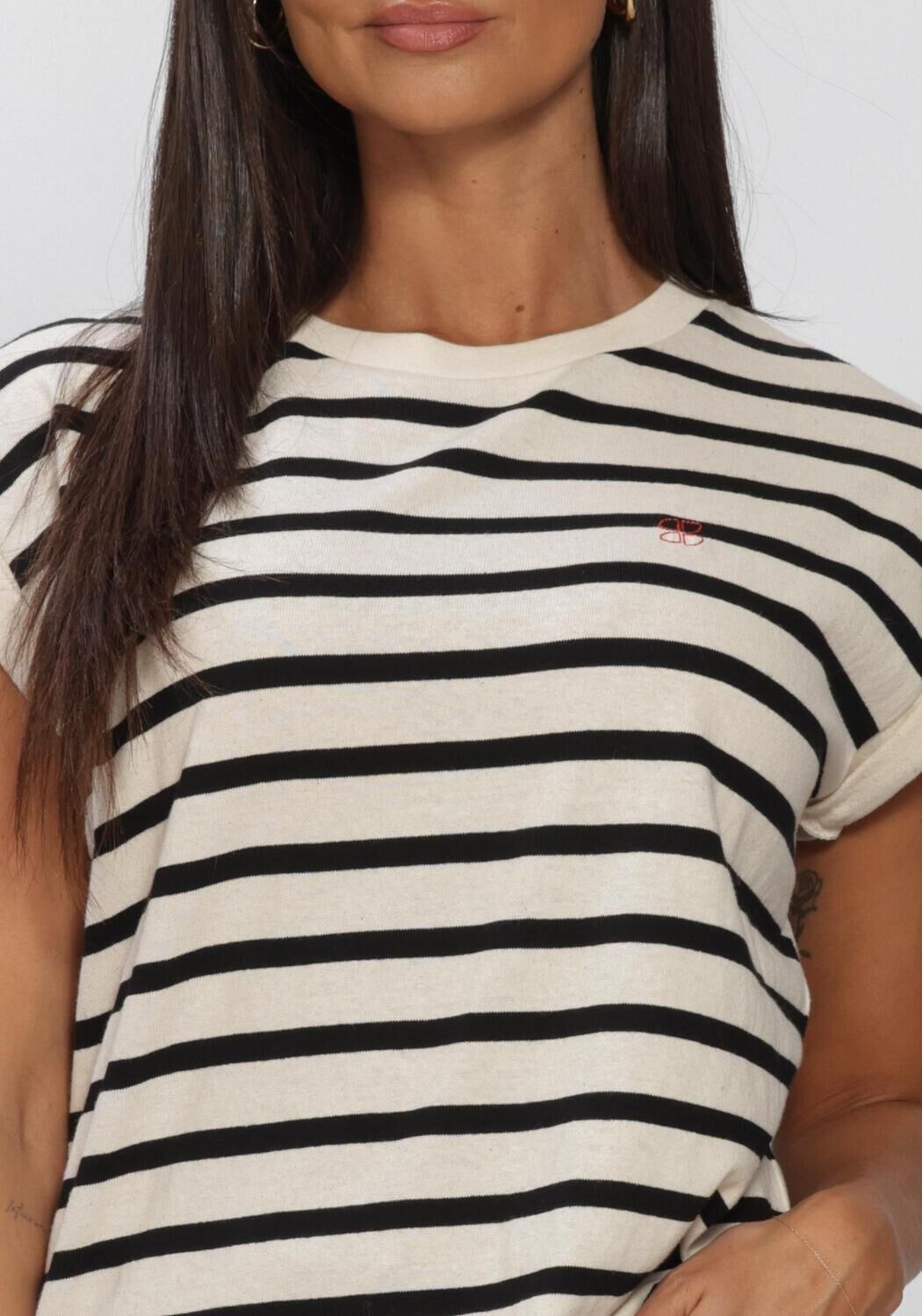 Ecru BY-BAR T-shirt TOBI STRIPE LOGO TOP - large