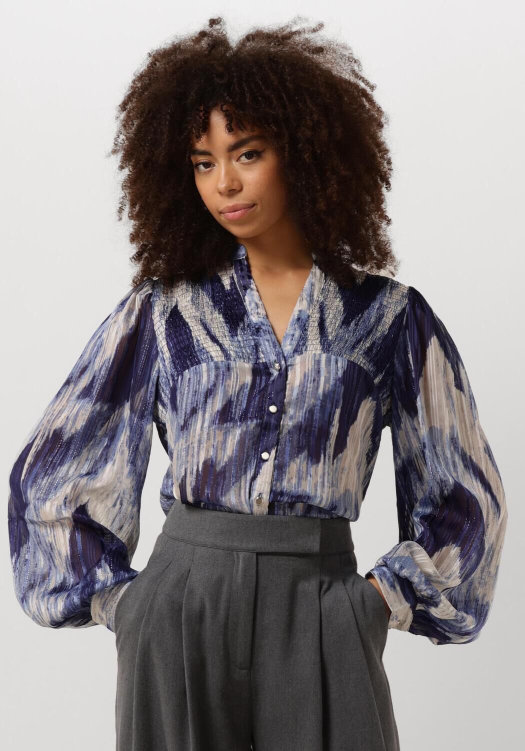NUKUS blouse Prestonia donkerblauw lichtblauw beige