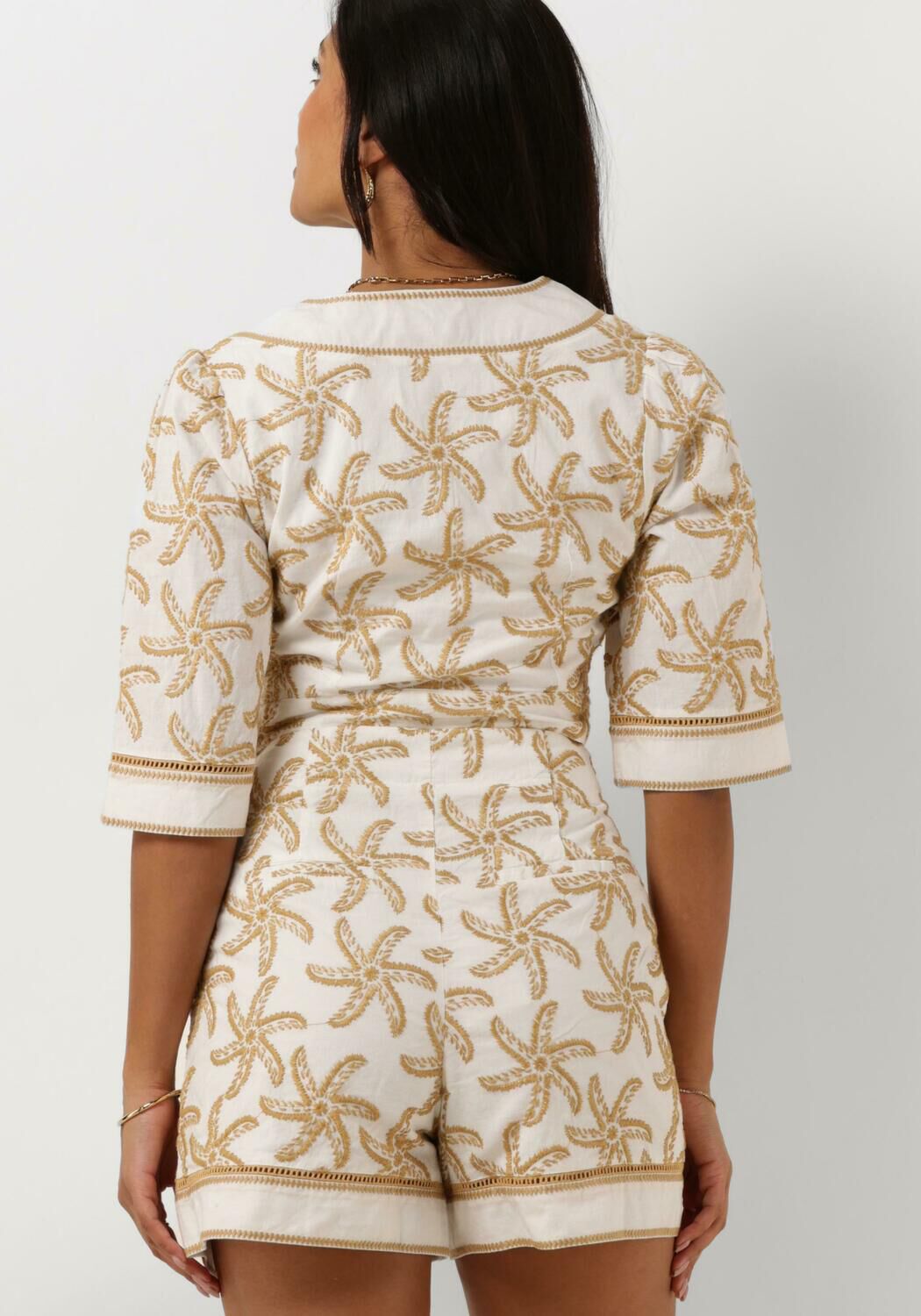 SCOTCH & SODA Dames Tops & T-shirts Embroidered Linen Crop Top Beige