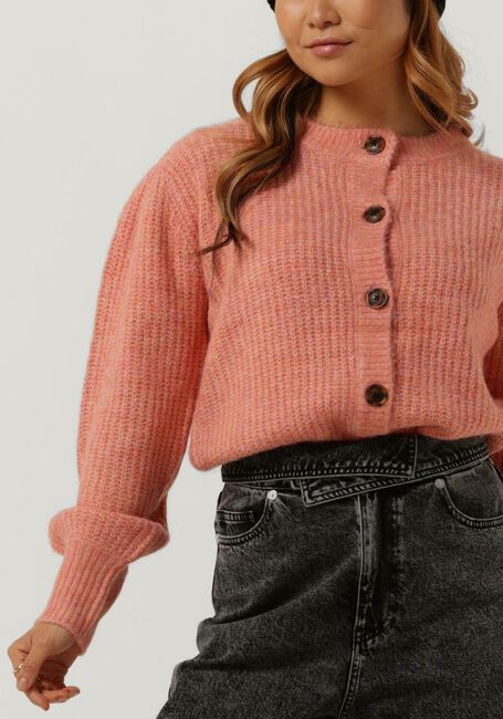Roze SCOTCH & SODA Vest KNITTED CREWNECK CARDIGAN WITH PUFFED SLEEVES - large