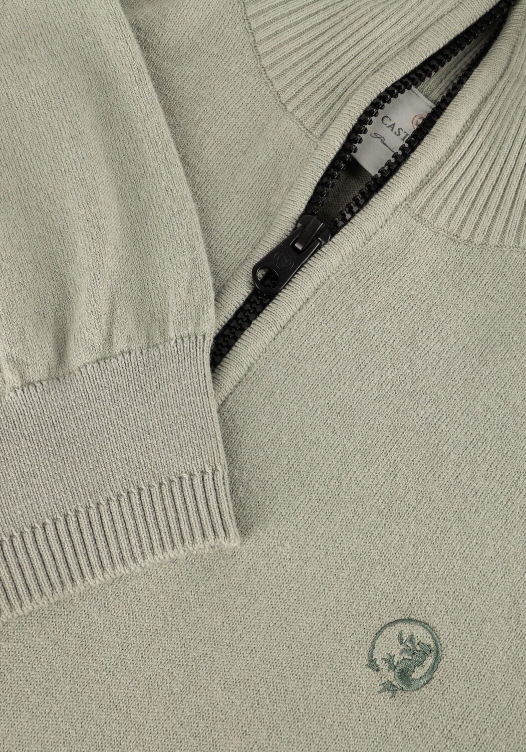 Groene CAST IRON Trui HALF ZIP COLLAR COTTON STRETCH - large