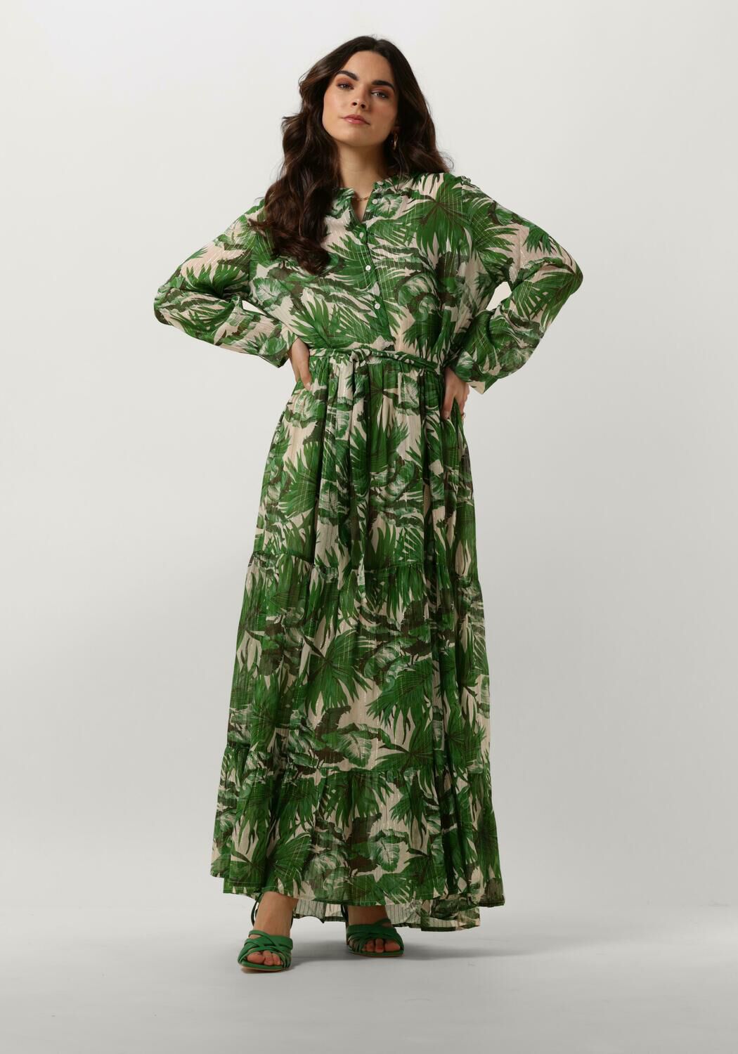 Lollys Laundry Groene Maxi Jurk met Ruchedetails Multicolor Dames