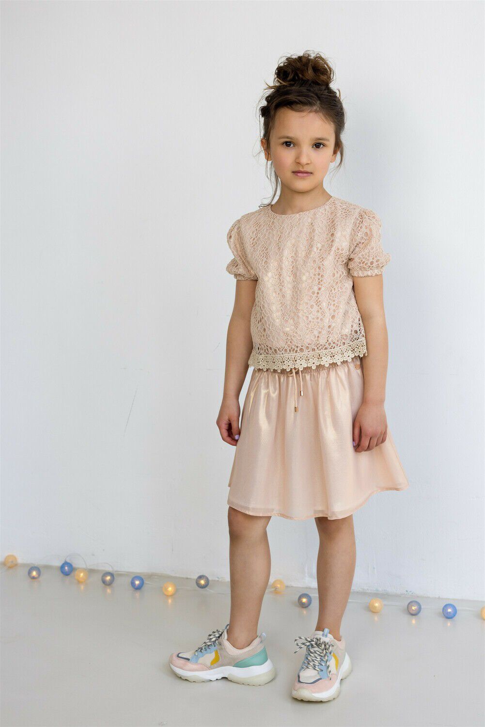 NONO Meisjes Jurken Mayka Girls Lace Dress Light Gold Rosegoud