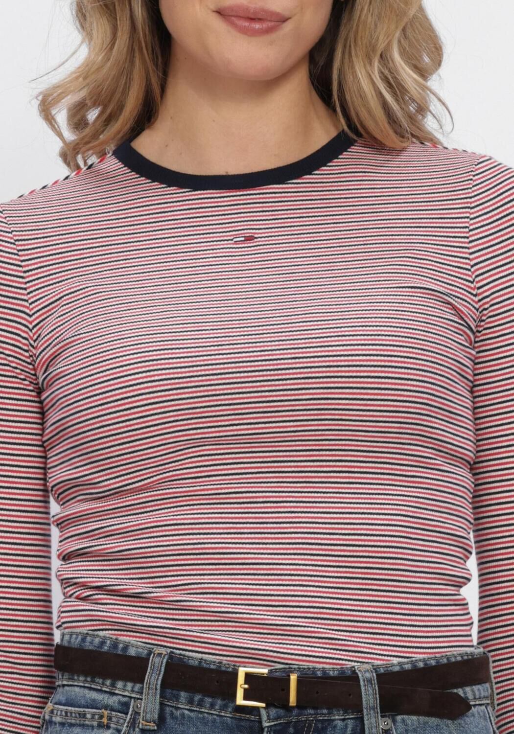 Rode TOMMY JEANS Top TJW SLIM ESSENTIAL RIB LS - large