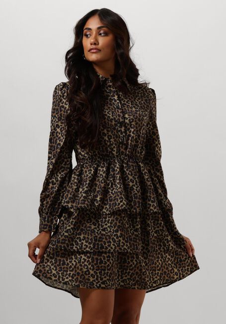 Bruine COLOURFUL REBEL Mini jurk SACHA LEOPARD SHIRT DRESS LS - large