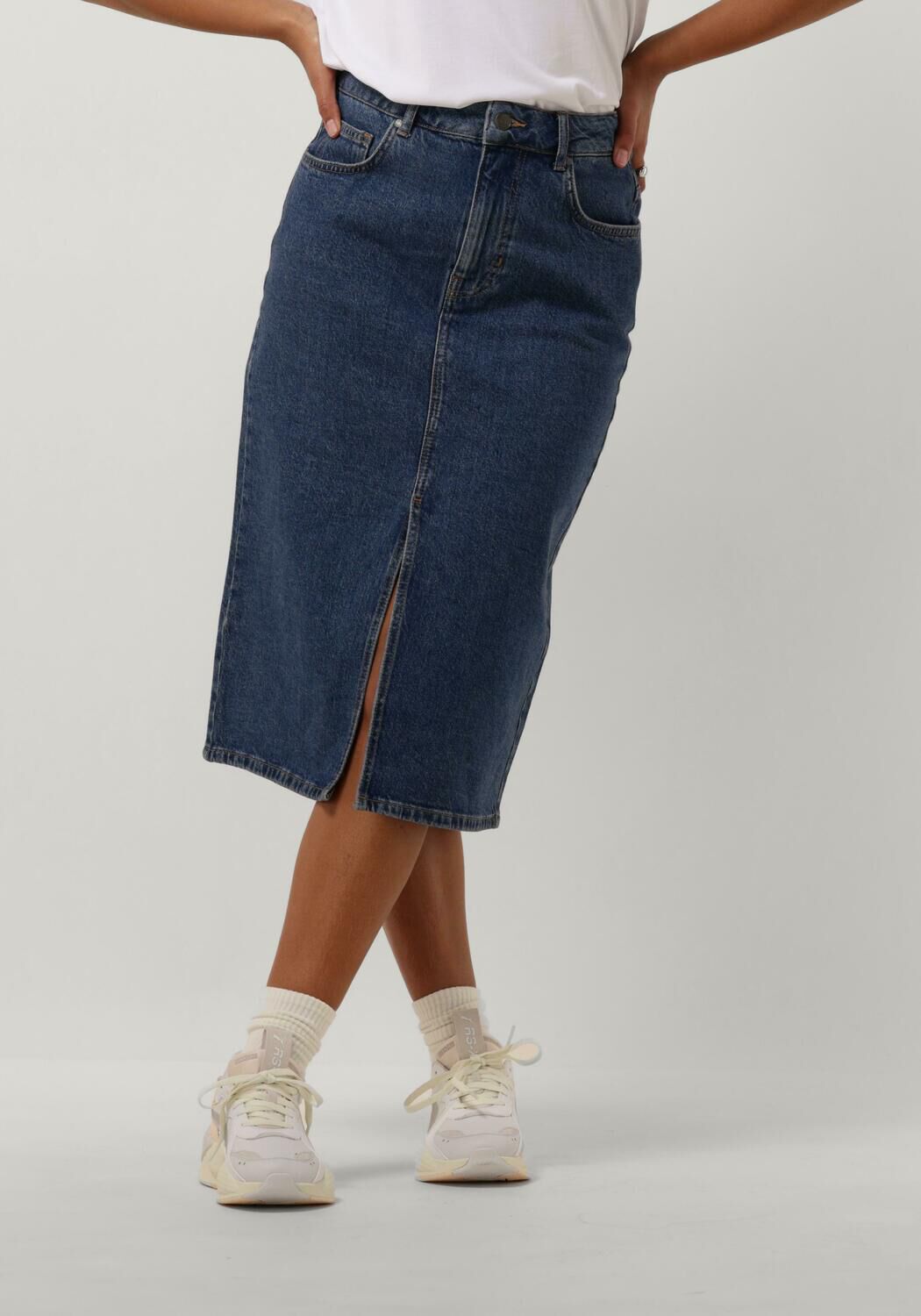 OBJECT Dames Rokken Objellen Midi Denim Skirt Donkerblauw