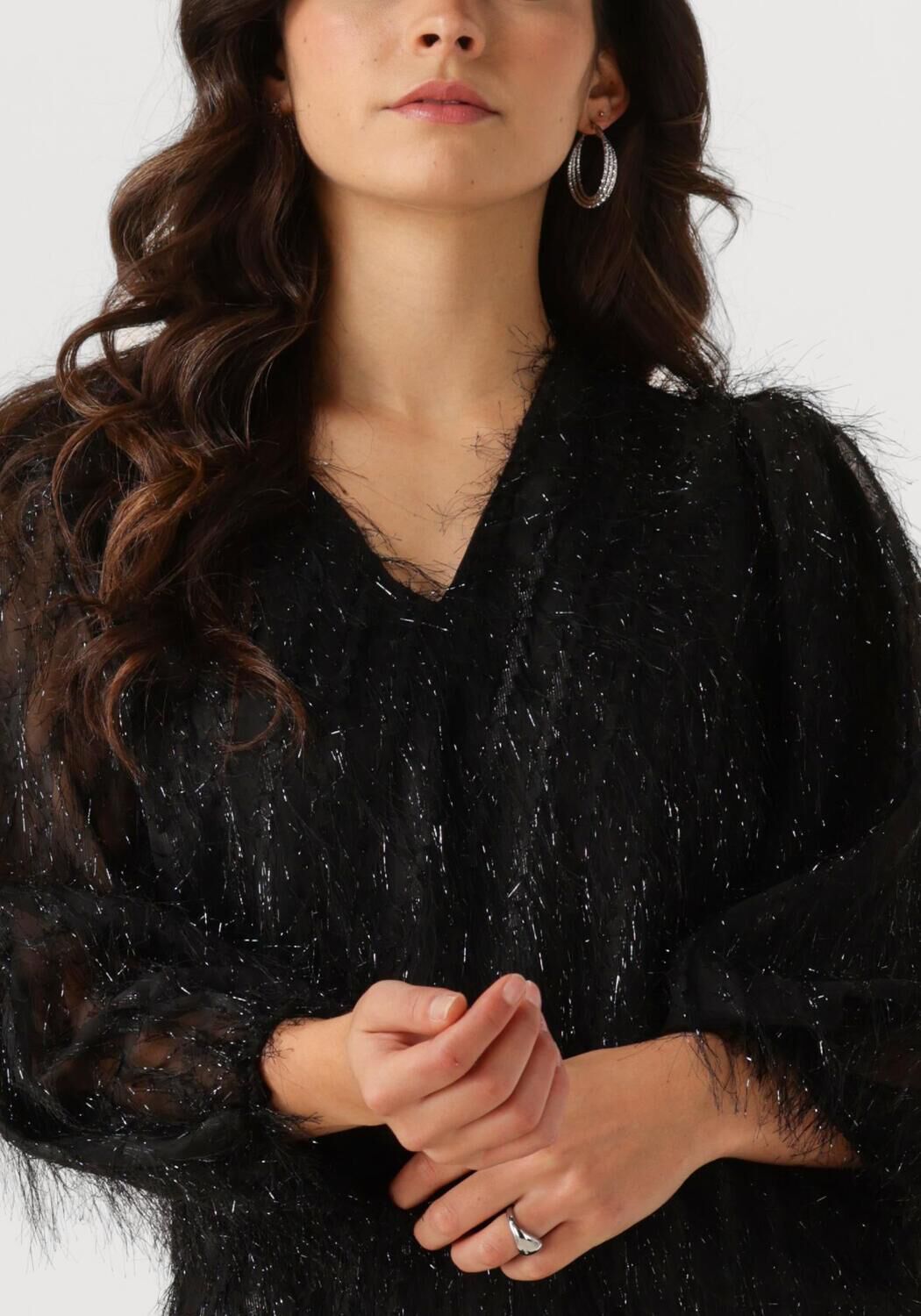 JANSEN AMSTERDAM Dames Blouses Ff178 Puffed 3 4 Sleeve Top Zwart