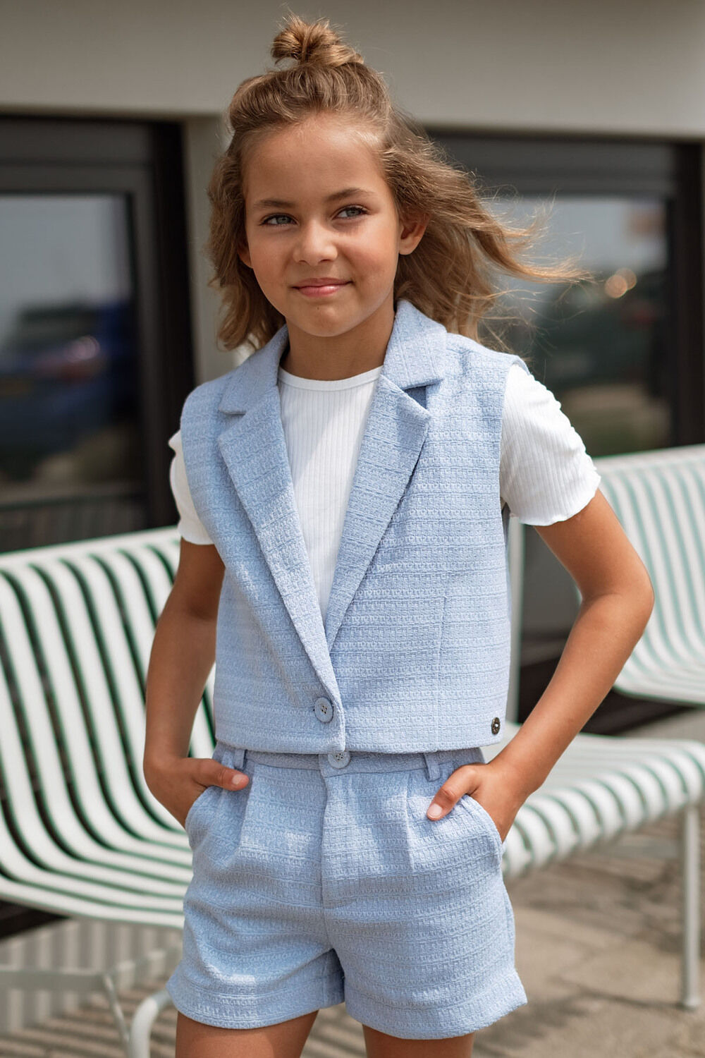 Lichtblauwe LIKE FLO Gilet DENIM FLO GILET - large