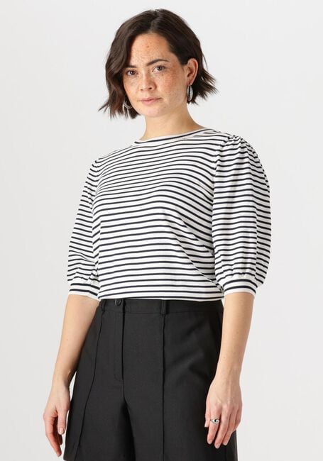 Blauwe JANSEN AMSTERDAM Top KIM TOP K 136 STRIPE SHORT PUFFED SLEEVE - large