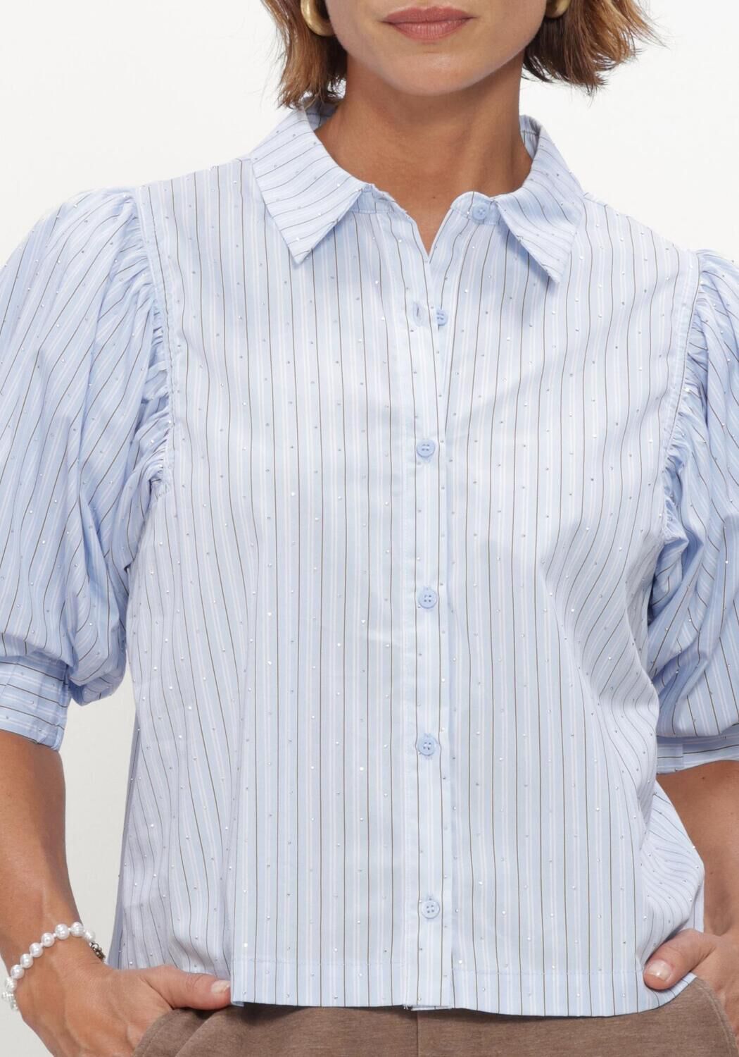 Lichtblauwe NEO NOIR Blouses ETTA STRIPE STONE SHIRT - large