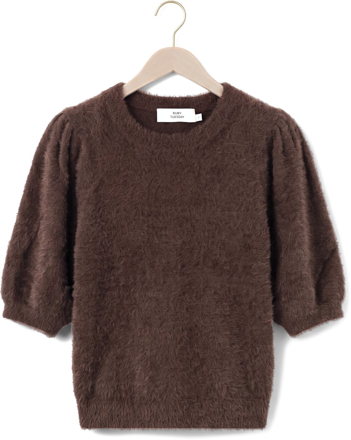 RUBY TUESDAY Dames Truien & Vesten Vivann Short Balloon Sleeve Fluffy Knitted Top Bruin