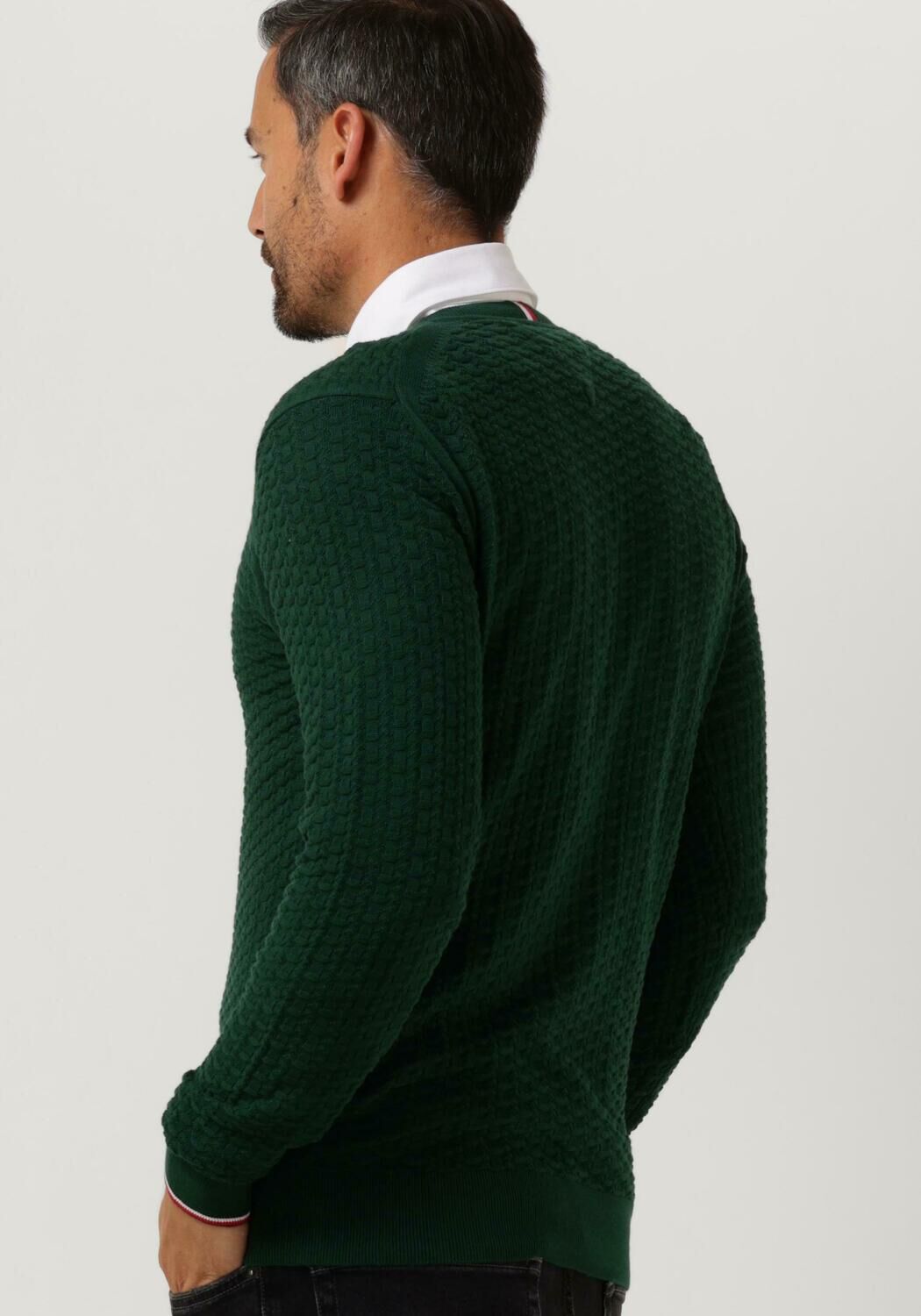 donkergroene tommy hilfiger trui exaggerated structure crew neck