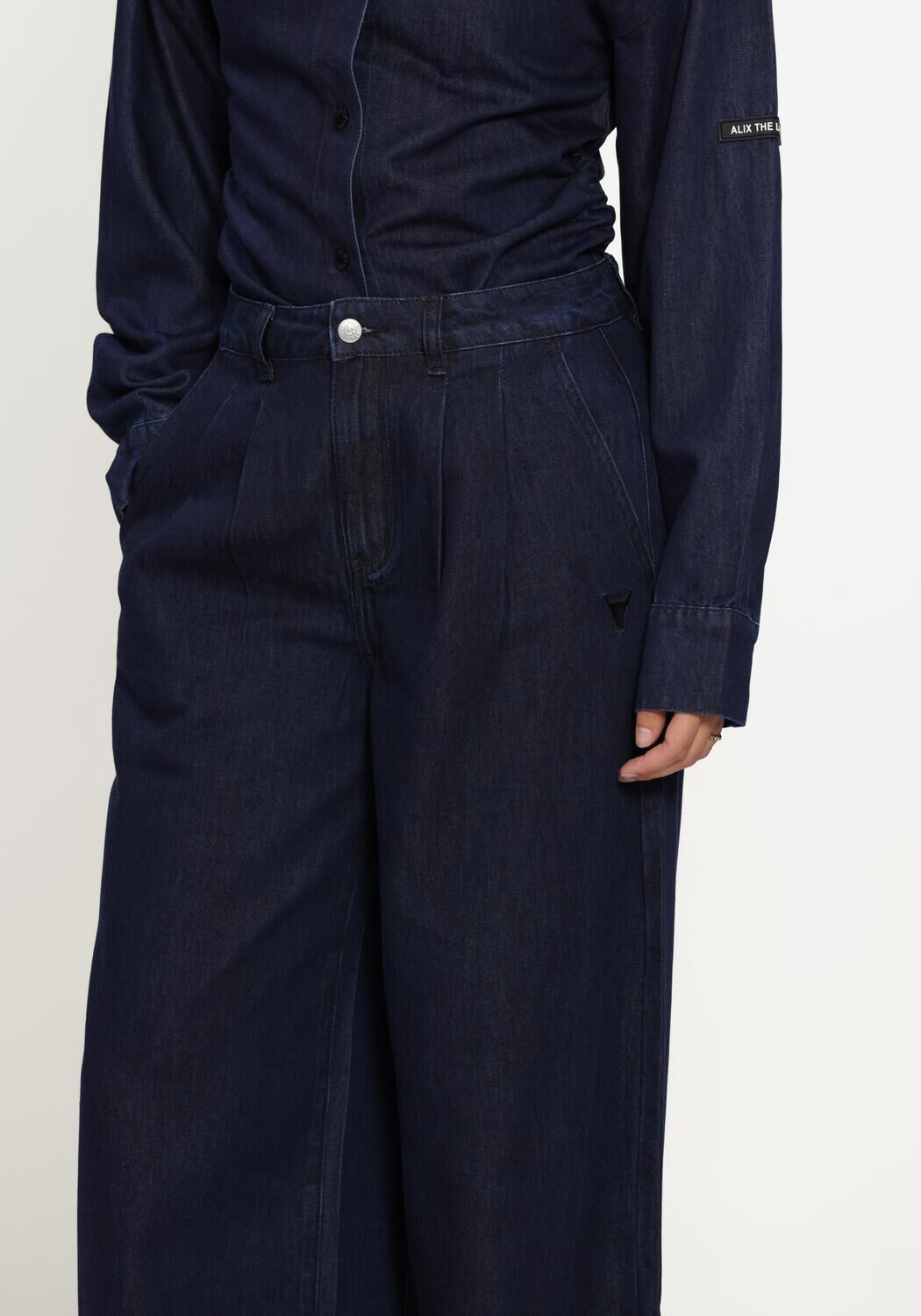 Blauwe ALIX THE LABEL Broeken LADIES WOVEN WIDE LEG DENIM PANTS - large