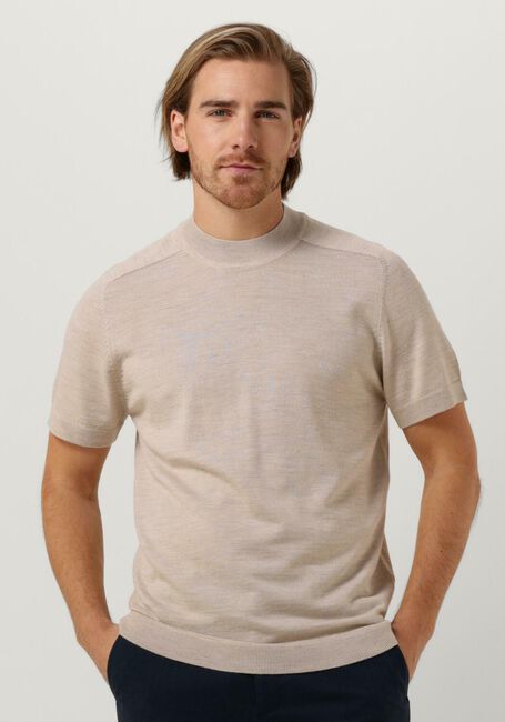 Beige SELECTED MEN T-shirt SLHTOWN SS KNIT MOCK NECK B - large