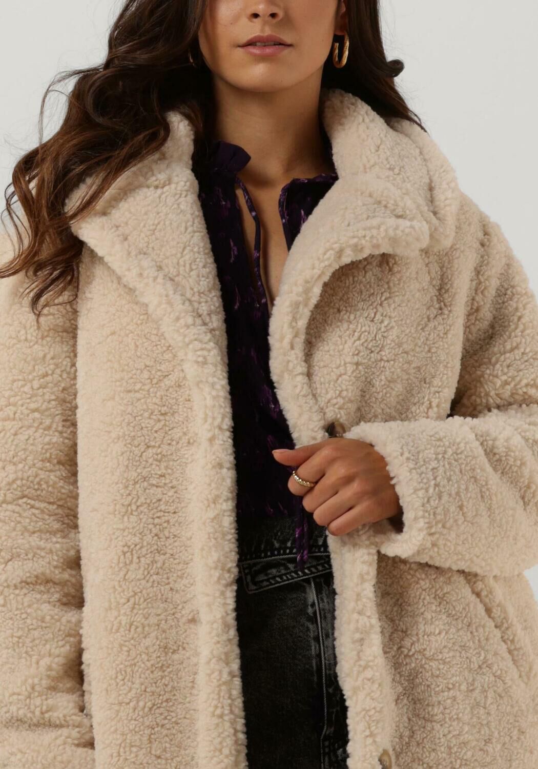 Beige NOTRE-V Teddy jas TEDDY COAT SHORT - large