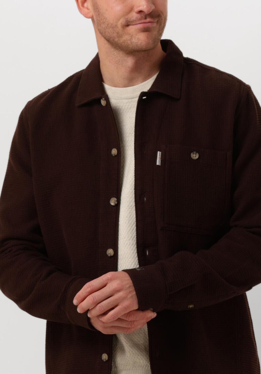 CAST IRON Heren Overhemden Long Sleeve Shirt Solid Regular Fit Bruin