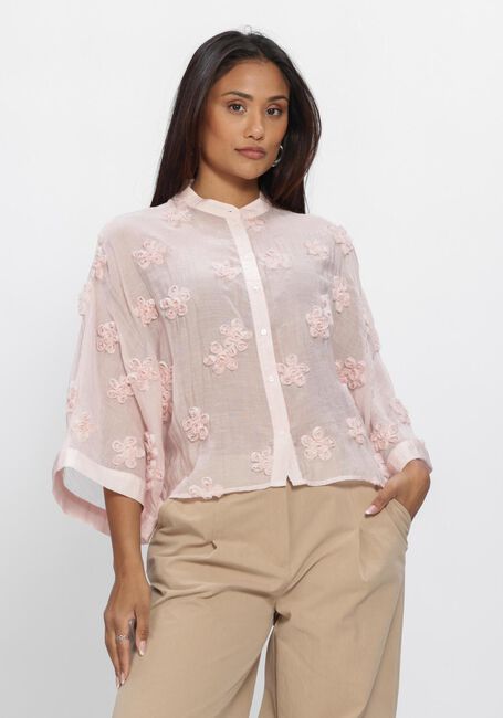 Lichtroze JANSEN AMSTERDAM Blouses MARNEY BLOUSE 3DF1 759 WIDE KIMONO SLEEVE 3D FLOWERS - large