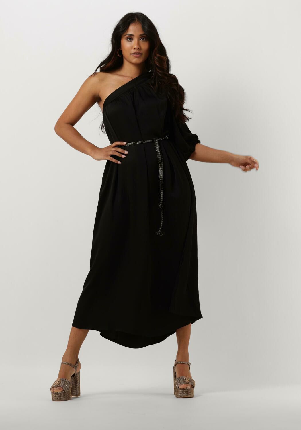 zwarte summum midi jurk dress quinty silky touch