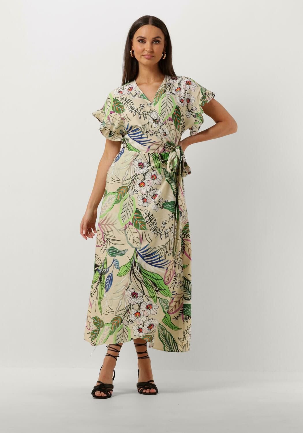 JANSEN AMSTERDAM Dames Jurken Wb566 Printed Wrap Long Dress Zand