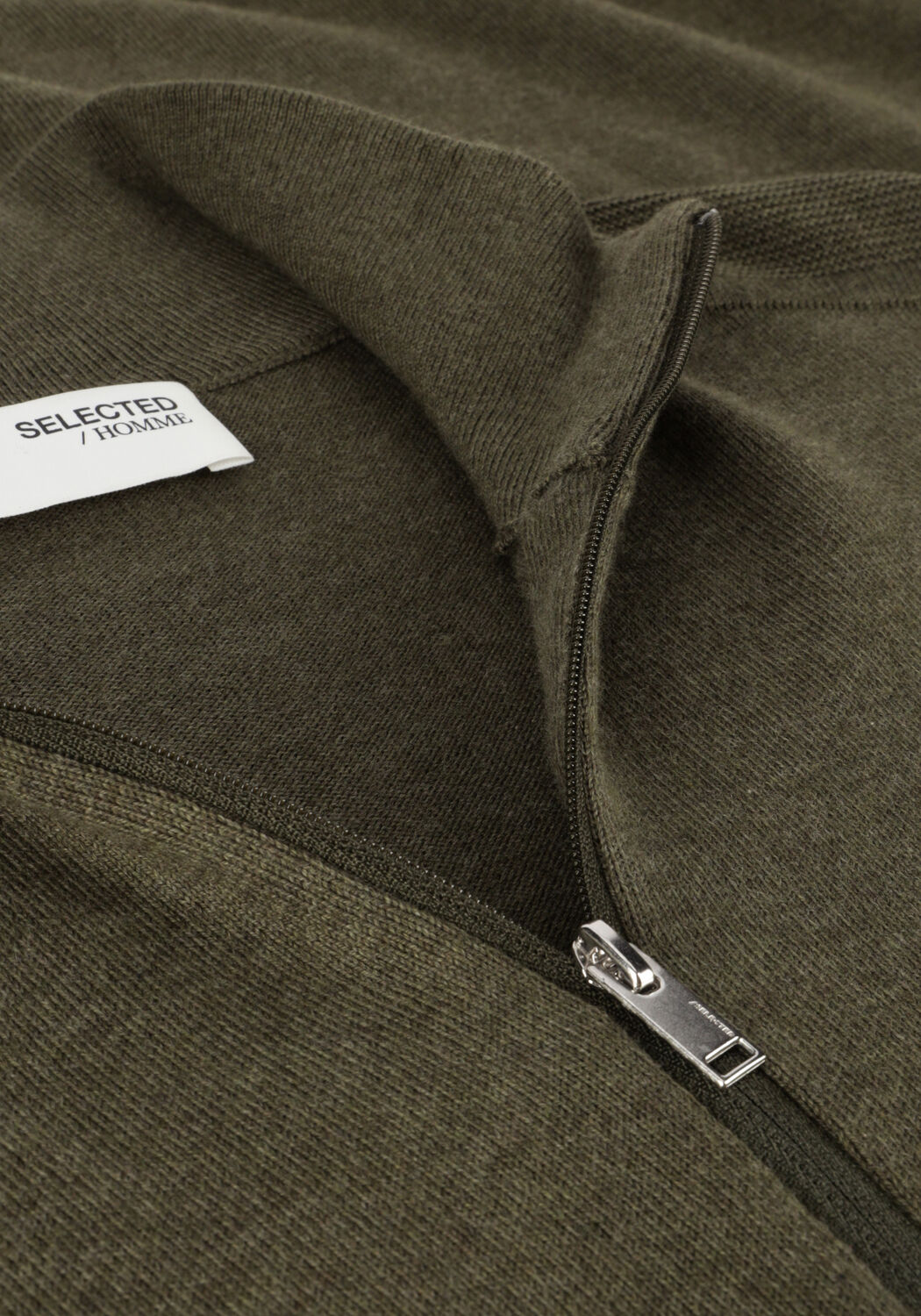 Donkergroene SELECTED MEN Trui SLHBERG HALF ZIP CARDIGAN NOOS - large