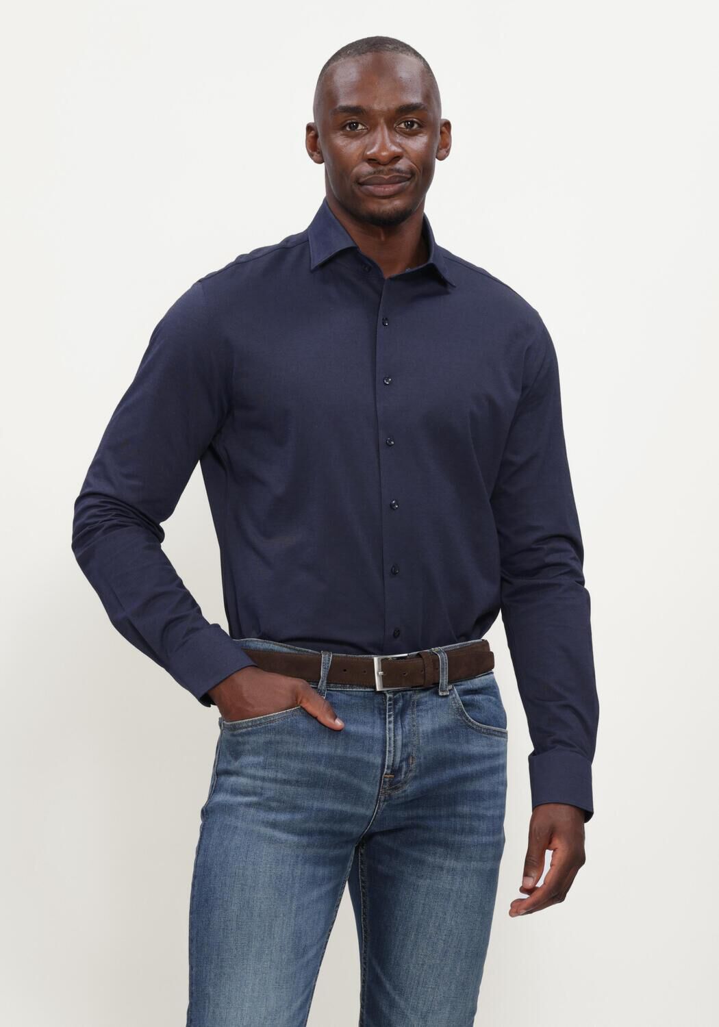 Donkerblauwe PROFUOMO Klassiek overhemd SHIRT ONE PIECE JAPANESE KNITTED - large