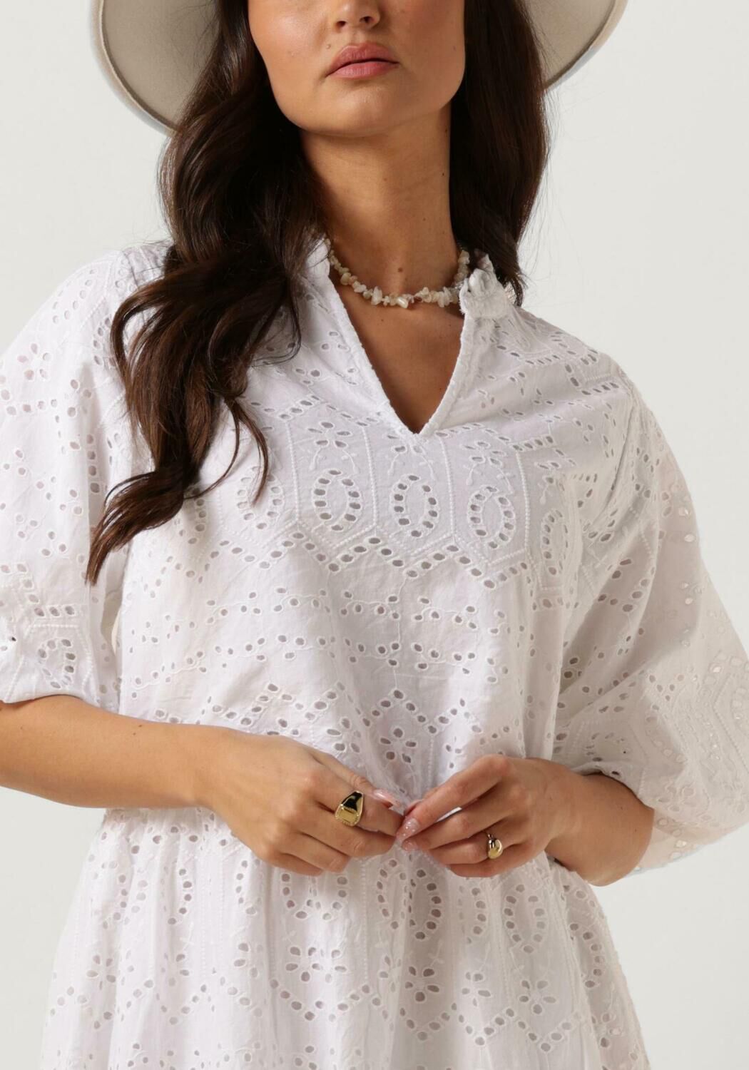witte notre v mini jurk nv donna dress broderie anglaise dress