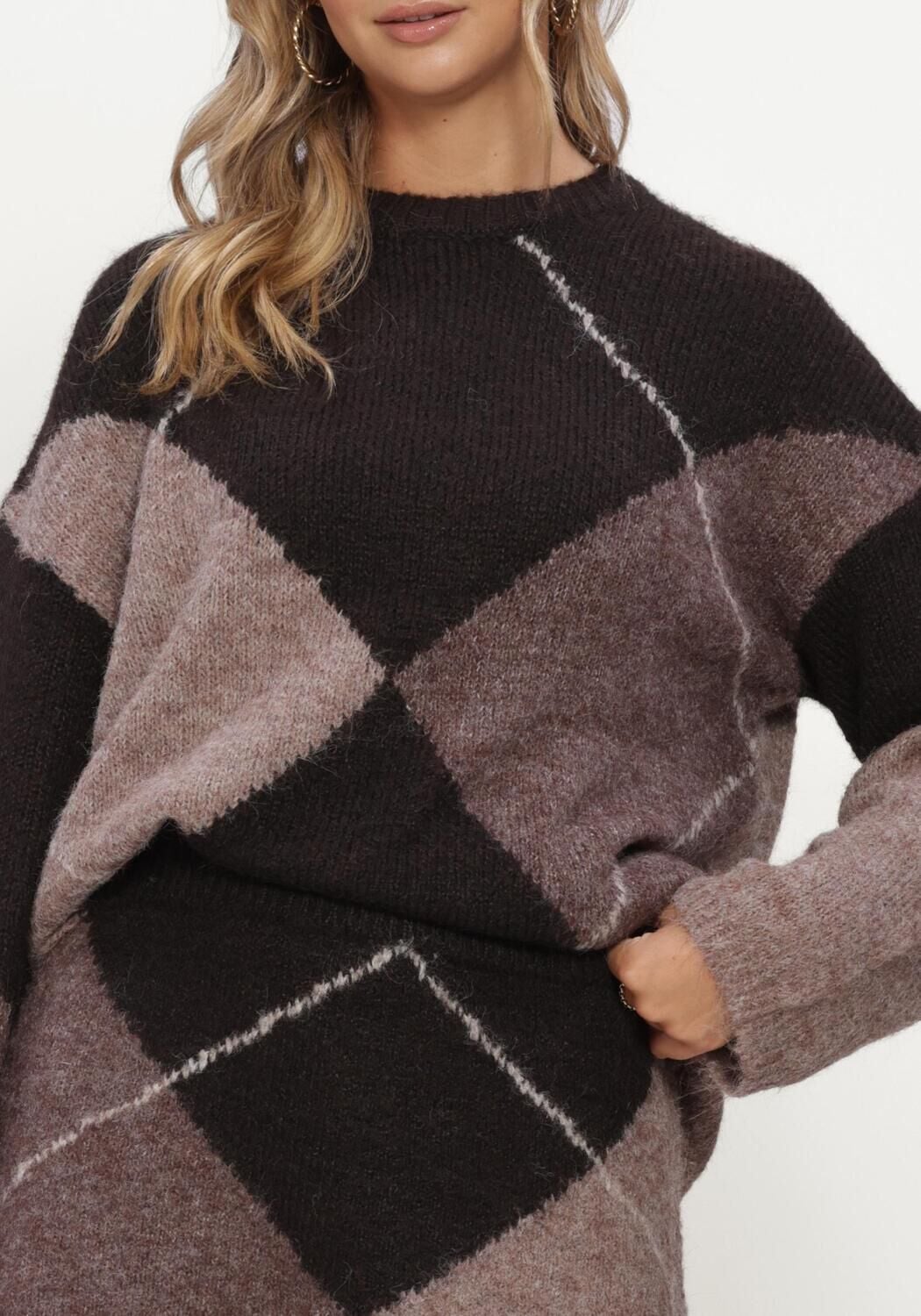 NEO NOIR Dames Truien & Vesten Inga Check Fluff Knit Blouse Bruin