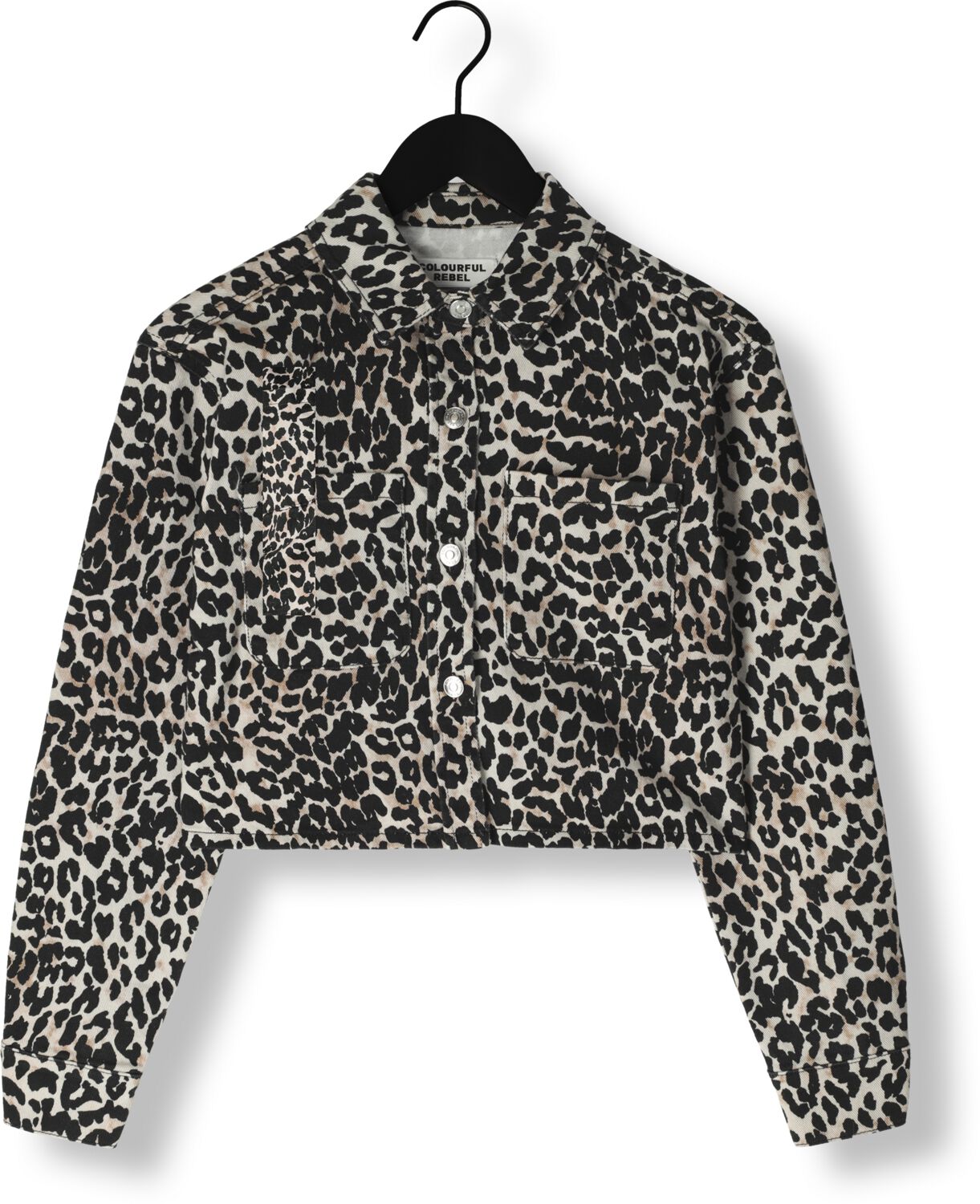 COLOURFUL REBEL Dames Blouses Olle Leopard Cropped Denim Blouse Bruin