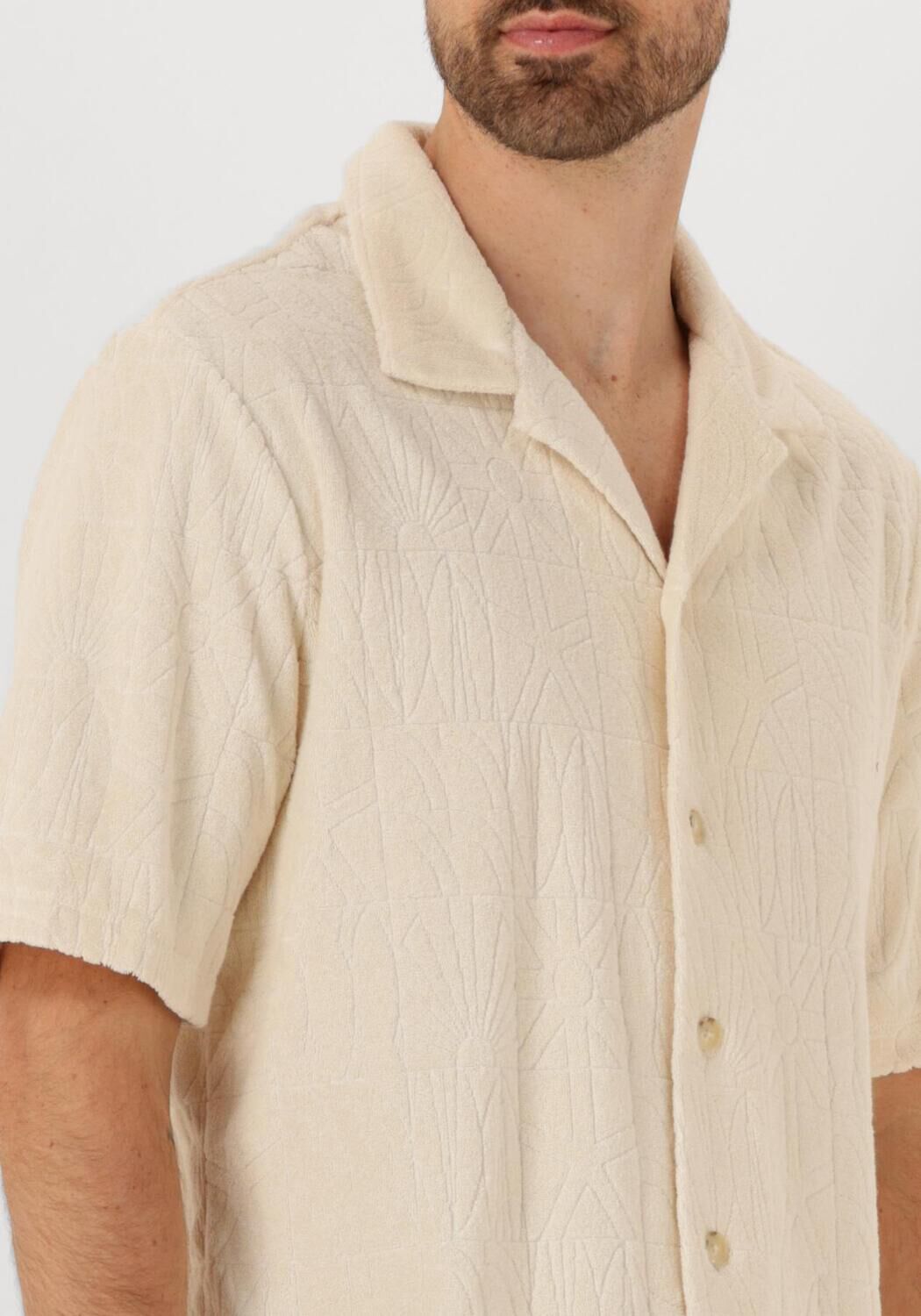 SHIWI Heren Overhemden Men Ted Short Sleeve Geo Sun Beige