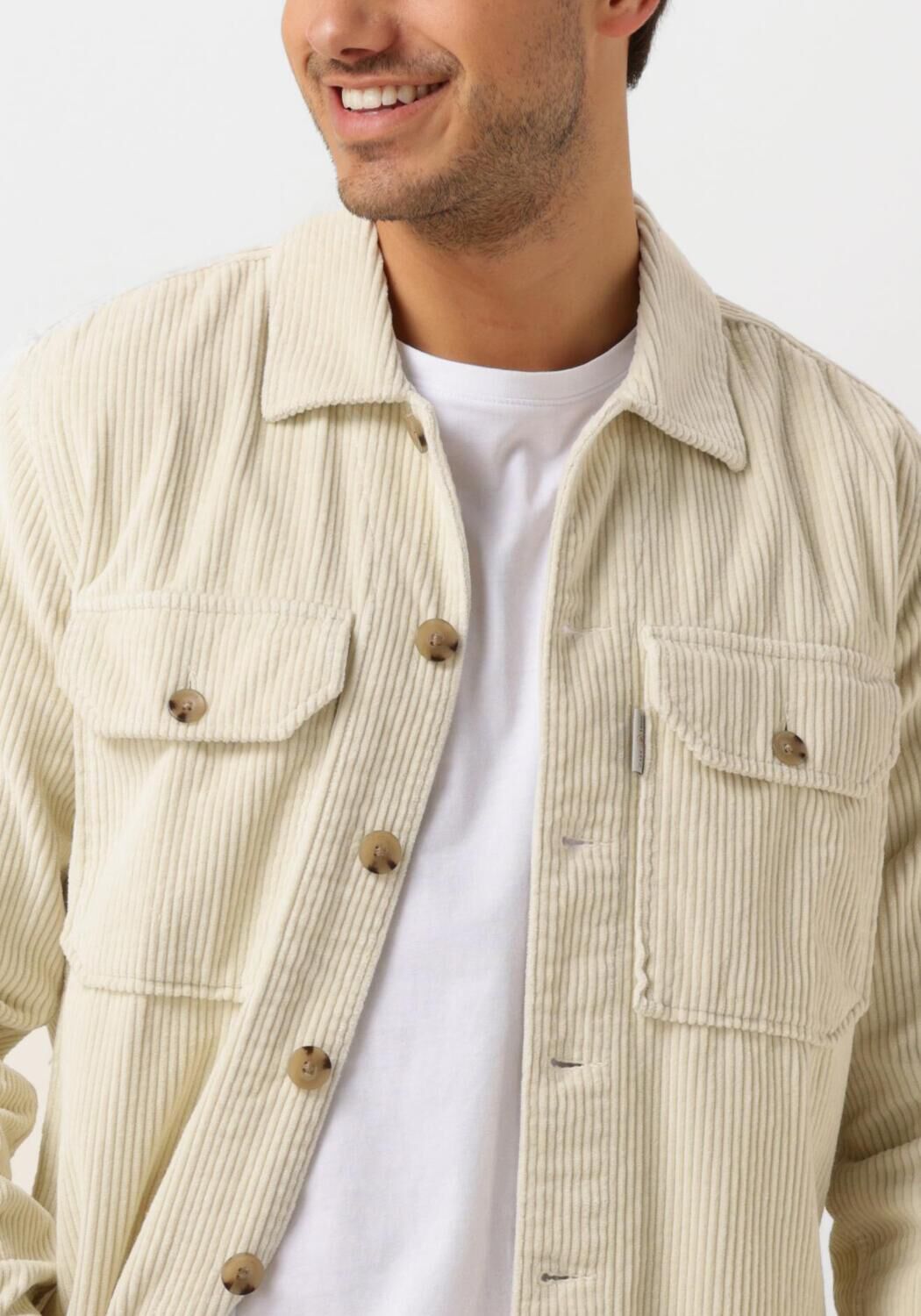 CAST IRON Heren Overshirts Long Sleeve Shirt Solid Ribcord Wit