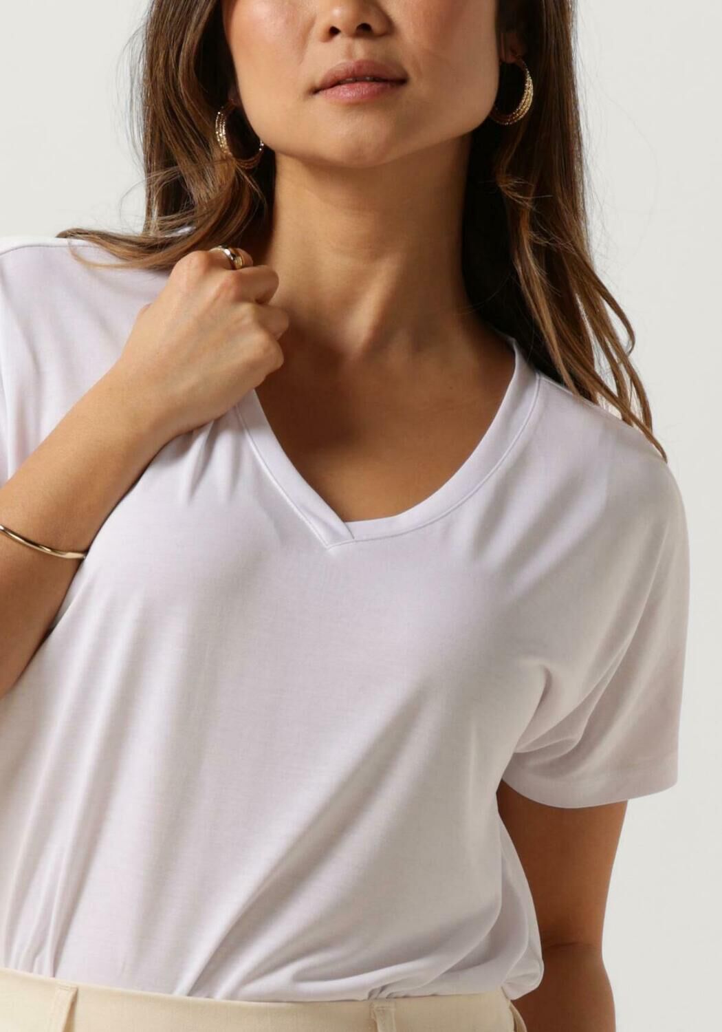 MSCH COPENHAGEN Dames Tops & T-shirts Mschfenya Modal V Neck Tee Ecru