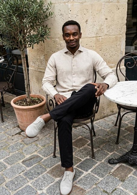 Beige PROFUOMO Klassiek overhemd SHIRT CUTAWAY SC COTTON LINNEN - large