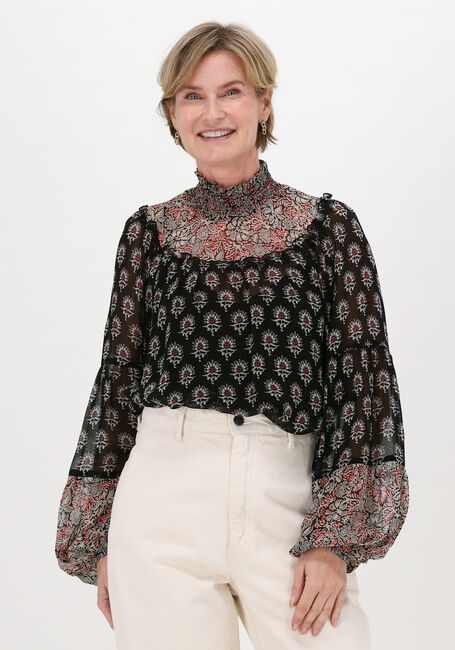 Zwarte SUMMUM Top TOP HIGH NECK ORNAMENT VISCOSE - large