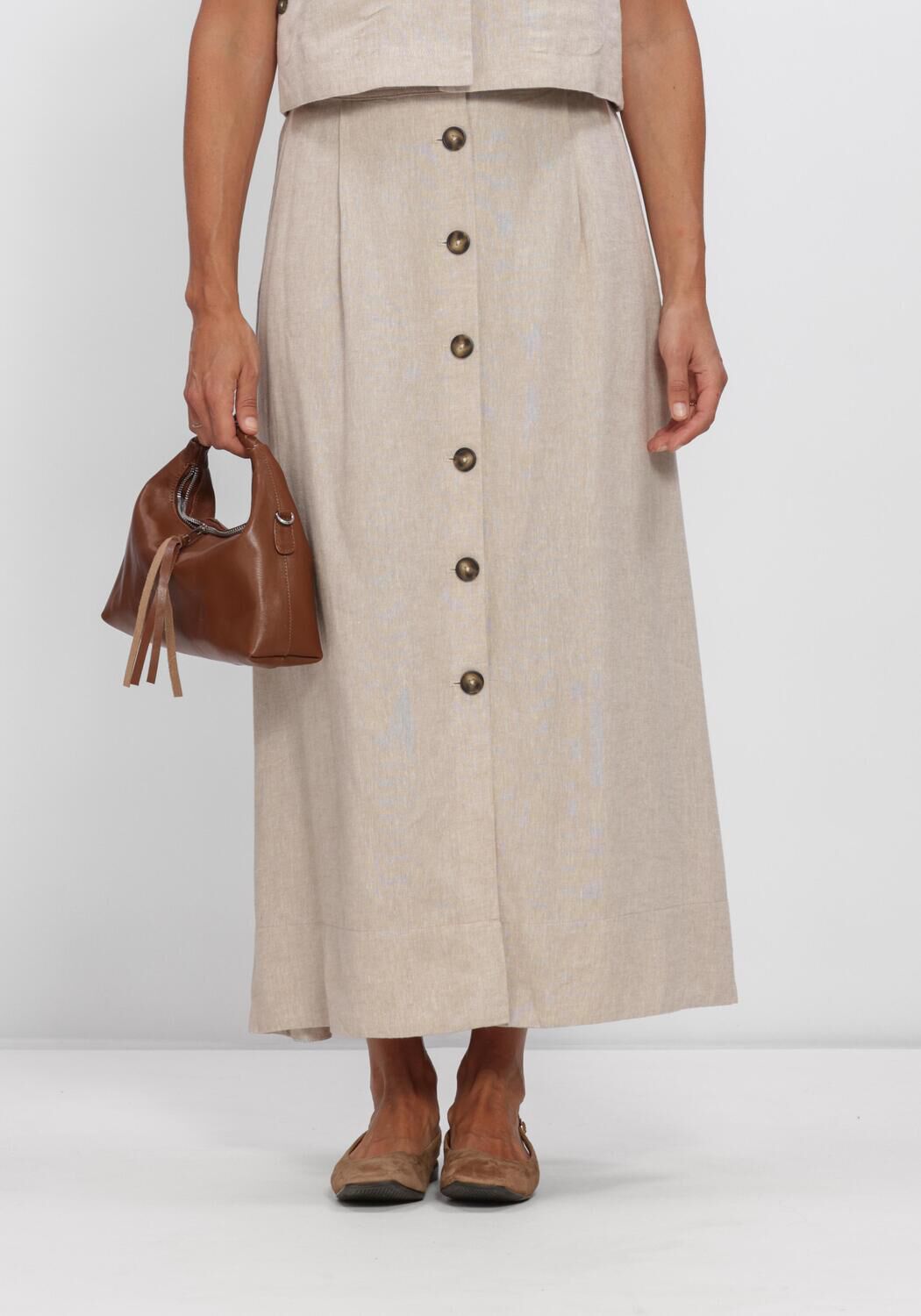 Beige Y.A.S. Rokken YASUSUMA HW LINEN BLEND LONG SKIRT - large