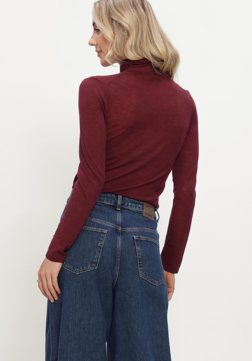 Bordeaux SELECTED WOMEN Top SLWVENDY WOOL LS KNIT ROLL NECK - large