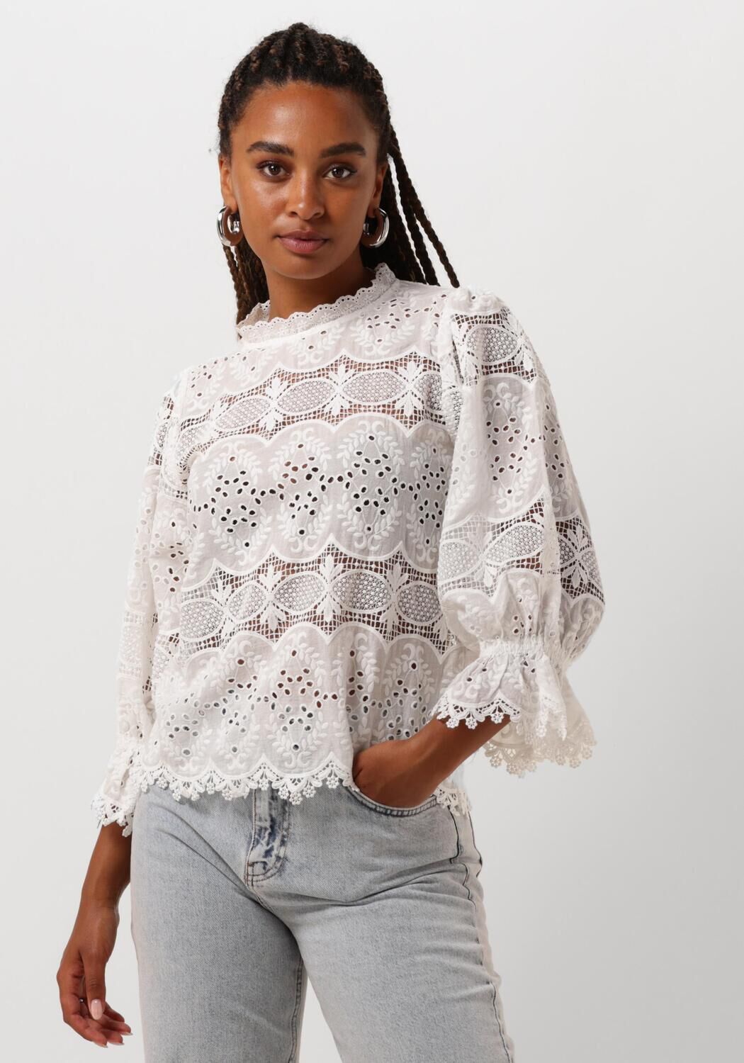 NEO NOIR Dames Blouses Adela Big Embroidery Blouse Wit