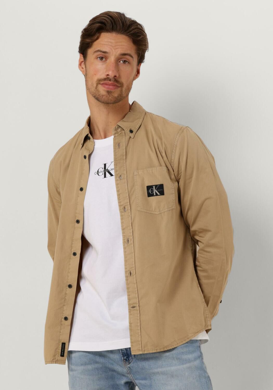 Calvin Klein Jeans Heren overhemd lange mouw Beige Heren